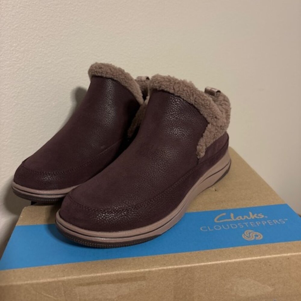 Clarks Cloudsteppers Faux Fur Slip-On Booties